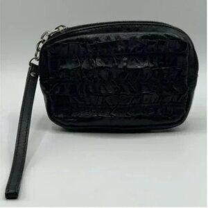 Hobo International Ruched Black Leather Wristlet with Zipper Closure